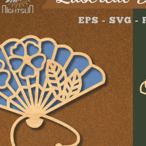 Intra απο ξύλο plywood  Χρώμα wenge 3mm-4mm πάχος - Διακόσμηση με κομμένο λέιζερ με ανεμιστήρα χεριών λουλουδιών 1 Δίασταση 20x20 cm INTRAFABR-120536002