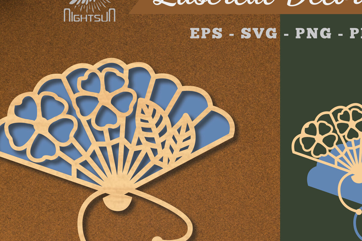 Intra απο ξύλο plywood  Χρώμα wenge 3mm-4mm πάχος - Διακόσμηση με κομμένο λέιζερ με ανεμιστήρα χεριών λουλουδιών 1 Δίασταση 20x20 cm INTRAFABR-120536002