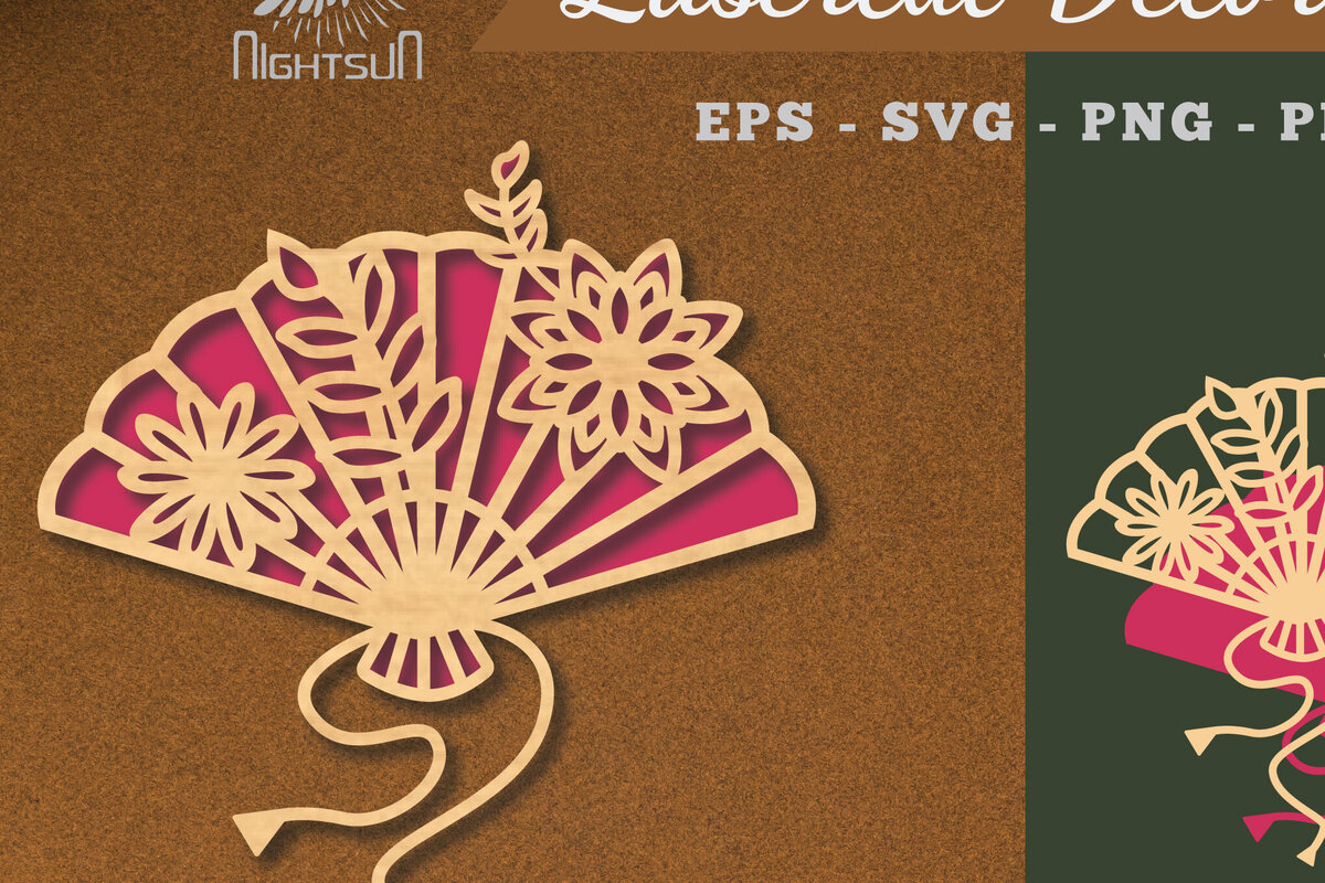 Intra απο ξύλο plywood  Χρώμα wenge 3mm-4mm πάχος - Διακόσμηση με κομμένο λέιζερ με ανεμιστήρα χεριών λουλουδιών 2 Δίασταση 20x20 cm INTRAFABR-120536016