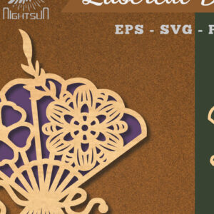 Intra απο ξύλο plywood  Χρώμα wenge 3mm-4mm πάχος - Διακόσμηση με κομμένο λέιζερ με ανεμιστήρα χεριών λουλουδιών 3 Δίασταση 20x20 cm INTRAFABR-120536024