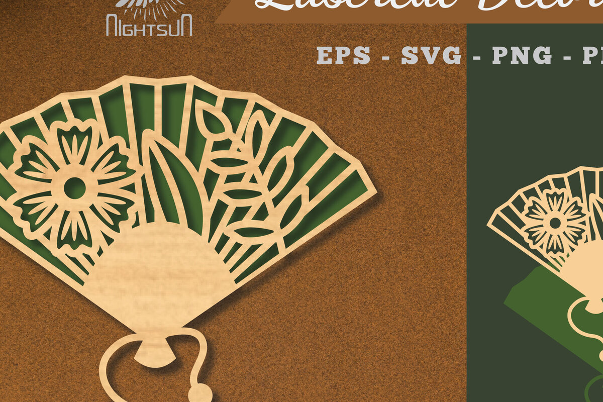 Intra απο ξύλο plywood  Χρώμα wenge 3mm-4mm πάχος - Διακόσμηση με κομμένο λέιζερ με ανεμιστήρα χεριών λουλουδιών 5 Δίασταση 20x20 cm INTRAFABR-36585691