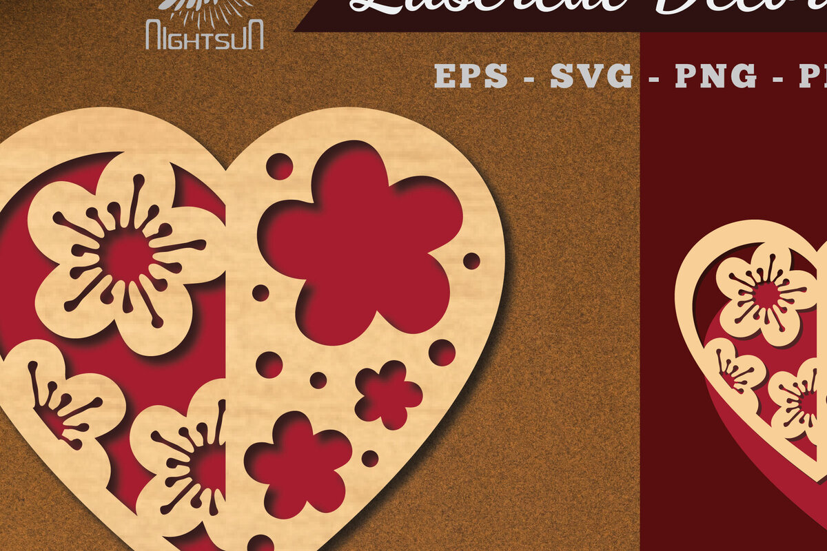 Intra απο ξύλο plywood  Χρώμα wenge 3mm-4mm πάχος - Διακόσμηση με κομμένα λέιζερ καρδιών λουλουδιών 5 Δίασταση 20x20 cm INTRAFABR-120975384