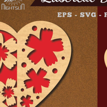 Intra απο ξύλο plywood  Χρώμα wenge 3mm-4mm πάχος - Διακόσμηση με κομμένα λέιζερ καρδιών λουλουδιών 7 Δίασταση 20x20 cm INTRAFABR-120845701 - Image 1