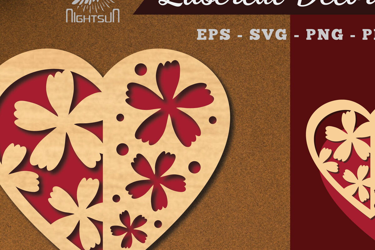 Intra απο ξύλο plywood  Χρώμα wenge 3mm-4mm πάχος - Διακόσμηση με κομμένα λέιζερ καρδιών λουλουδιών 8 Δίασταση 20x20 cm INTRAFABR-118689852