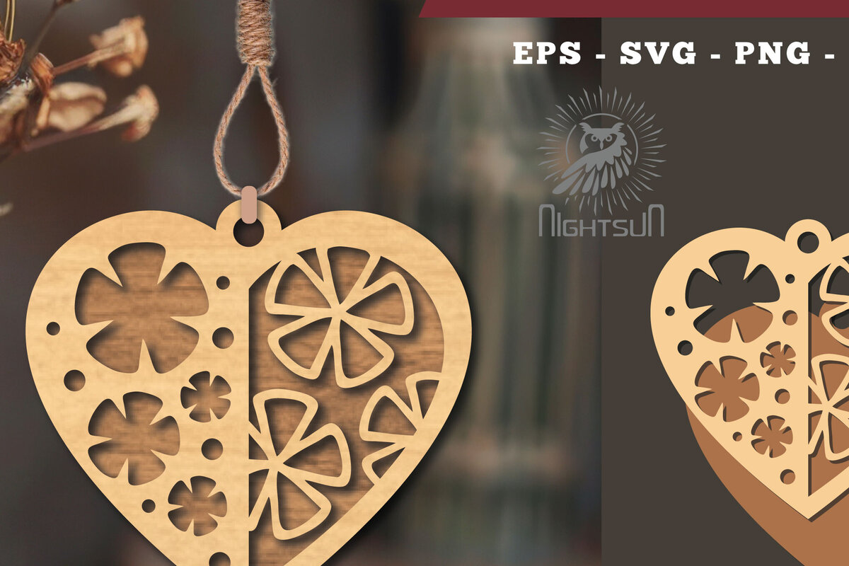 Intra απο ξύλο plywood  Χρώμα wenge 3mm-4mm πάχος - Στολίδι με κομμένα λέιζερ καρδιών λουλουδιών 6 Δίασταση 6x6 cm INTRAFABR-96130004