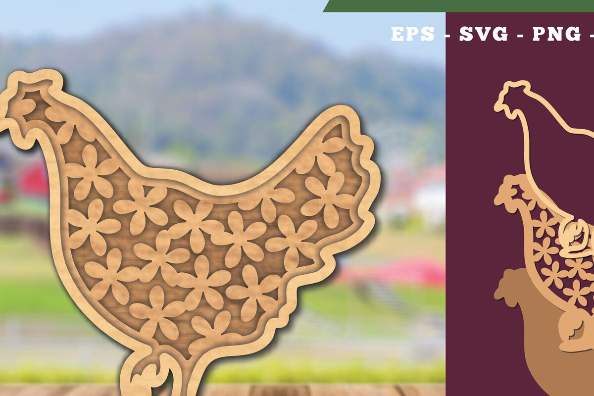 Intra απο ξύλο plywood  Χρώμα wenge 3mm-4mm πάχος - Flowers Hen Decoration Δίασταση 20x20 cm INTRAFABR-33806176