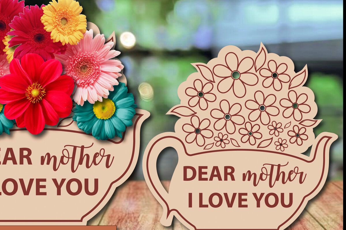 Intra απο ξύλο plywood  Χρώμα wenge 3mm-4mm πάχος - Κάτοχος λουλουδιών Αγαπητή Μητέρα Σ 'αγαπώ Δίασταση 20x20 cm INTRAFABR-95119509