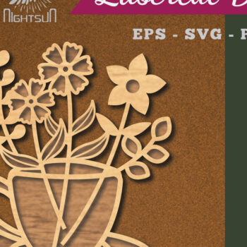 Intra απο ξύλο plywood Χρώμα wenge 3mm-4mm πάχος - Λουλούδια σε Κύπελλο Διακόσμηση κομμένη με λέιζερ 1 Δίασταση 20x20 cm INTRAFABR-112447981 - Image 1