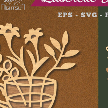 Intra απο ξύλο plywood Χρώμα wenge 3mm-4mm πάχος - Λουλούδια σε Κύπελλο Διακόσμηση με 3 Δίασταση 20x20 cm INTRAFABR-112447985 - Image 1