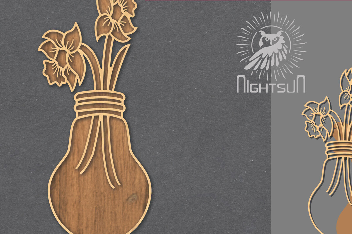 Intra απο ξύλο plywood  Χρώμα wenge 3mm-4mm πάχος - Λουλούδια σε λάμπα κομμένη διακόσμηση λέιζερ 2 Δίασταση 20x20 cm INTRAFABR-112448109