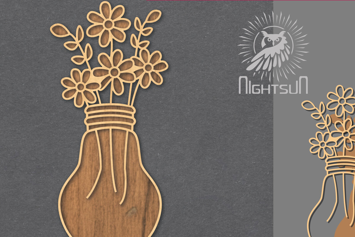 Intra απο ξύλο plywood  Χρώμα wenge 3mm-4mm πάχος - Λουλούδια σε λάμπα κομμένη διακόσμηση λέιζερ 3 Δίασταση 20x20 cm INTRAFABR-112448127