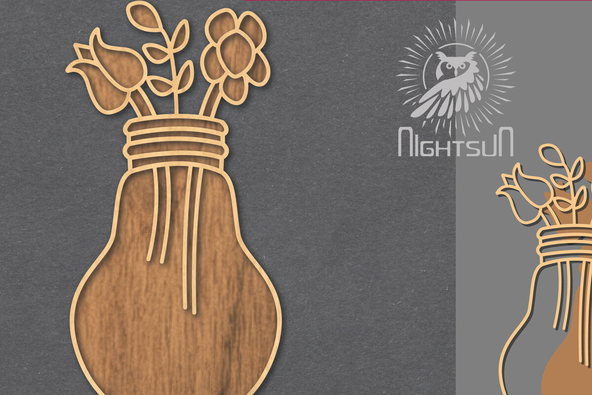 Intra απο ξύλο plywood  Χρώμα wenge 3mm-4mm πάχος - Λουλούδια σε λάμπα κομμένη διακόσμηση λέιζερ 4 Δίασταση 20x20 cm INTRAFABR-112448141