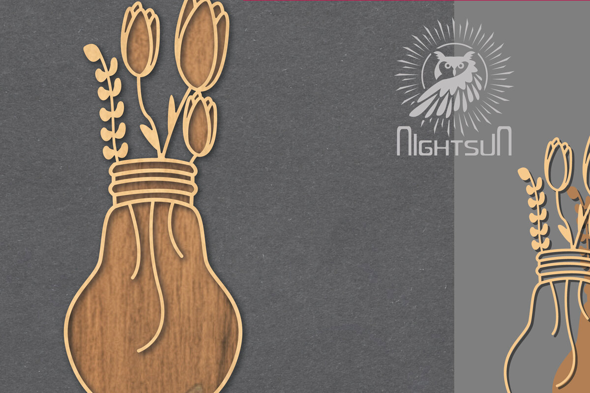 Intra απο ξύλο plywood  Χρώμα wenge 3mm-4mm πάχος - Λουλούδια σε λάμπα κομμένη διακόσμηση λέιζερ 5 Δίασταση 20x20 cm INTRAFABR-112448158