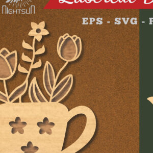 Intra απο ξύλο plywood  Χρώμα wenge 3mm-4mm πάχος - Λουλούδια σε διακόσμηση τσαγιέρας κομμένη με λέιζερ 1 Δίασταση 20x20 cm INTRAFABR-109933602