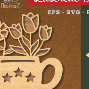 Intra απο ξύλο plywood  Χρώμα wenge 3mm-4mm πάχος - Λουλούδια σε διακόσμηση τσαγιέρας κομμένη με λέιζερ 3 Δίασταση 20x20 cm INTRAFABR-109933615