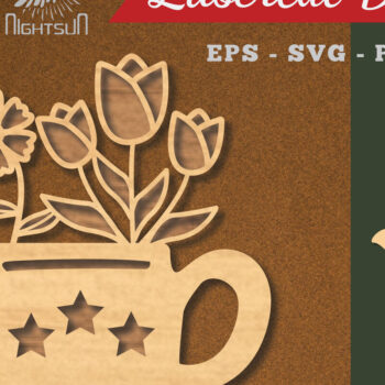 Intra απο ξύλο plywood Χρώμα wenge 3mm-4mm πάχος - Λουλούδια σε διακόσμηση τσαγιέρας κομμένη με λέιζερ 3 Δίασταση 20x20 cm INTRAFABR-109933615 - Image 1