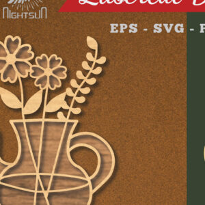 Intra απο ξύλο plywood  Χρώμα wenge 3mm-4mm πάχος - Λουλούδια σε διακόσμηση τσαγιέρας κομμένη με λέιζερ 6 Δίασταση 20x20 cm INTRAFABR-94846536