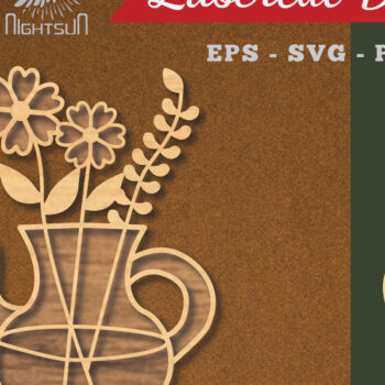 Intra απο ξύλο plywood Χρώμα wenge 3mm-4mm πάχος - Λουλούδια σε διακόσμηση τσαγιέρας κομμένη με λέιζερ 6 Δίασταση 20x20 cm INTRAFABR-94846536 - Image 1