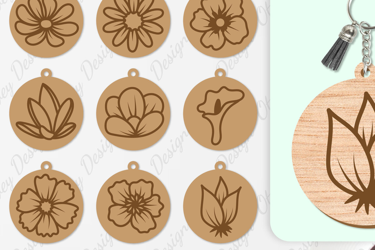 Intra απο ξύλο plywood  Χρώμα wenge 3mm-4mm πάχος - Μπρελόκ Λουλούδια Κόψιμο με Λέιζερ Δίασταση 4x4 cm INTRAFABR-94846906