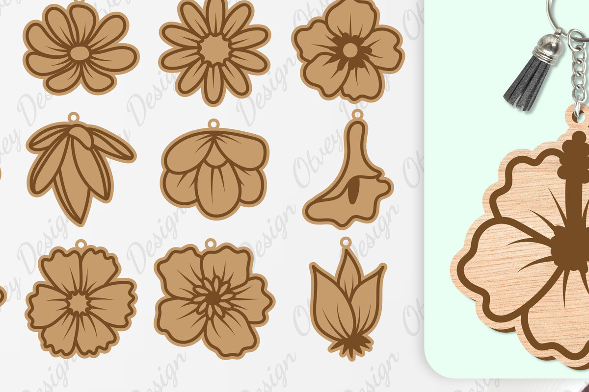 Intra απο ξύλο plywood  Χρώμα wenge 3mm-4mm πάχος - Μπρελόκ Λουλούδια Κόψιμο με Λέιζερ Δίασταση 4x4 cm INTRAFABR-94903234