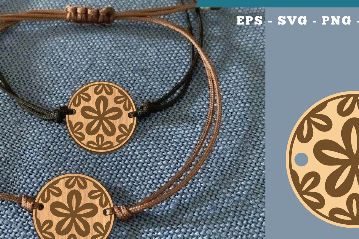 Intra απο ξύλο plywood  Χρώμα wenge 3mm-4mm πάχος - Βραχιόλι Flowers 14 Δίασταση 4x4 cm INTRAFABR-121986787