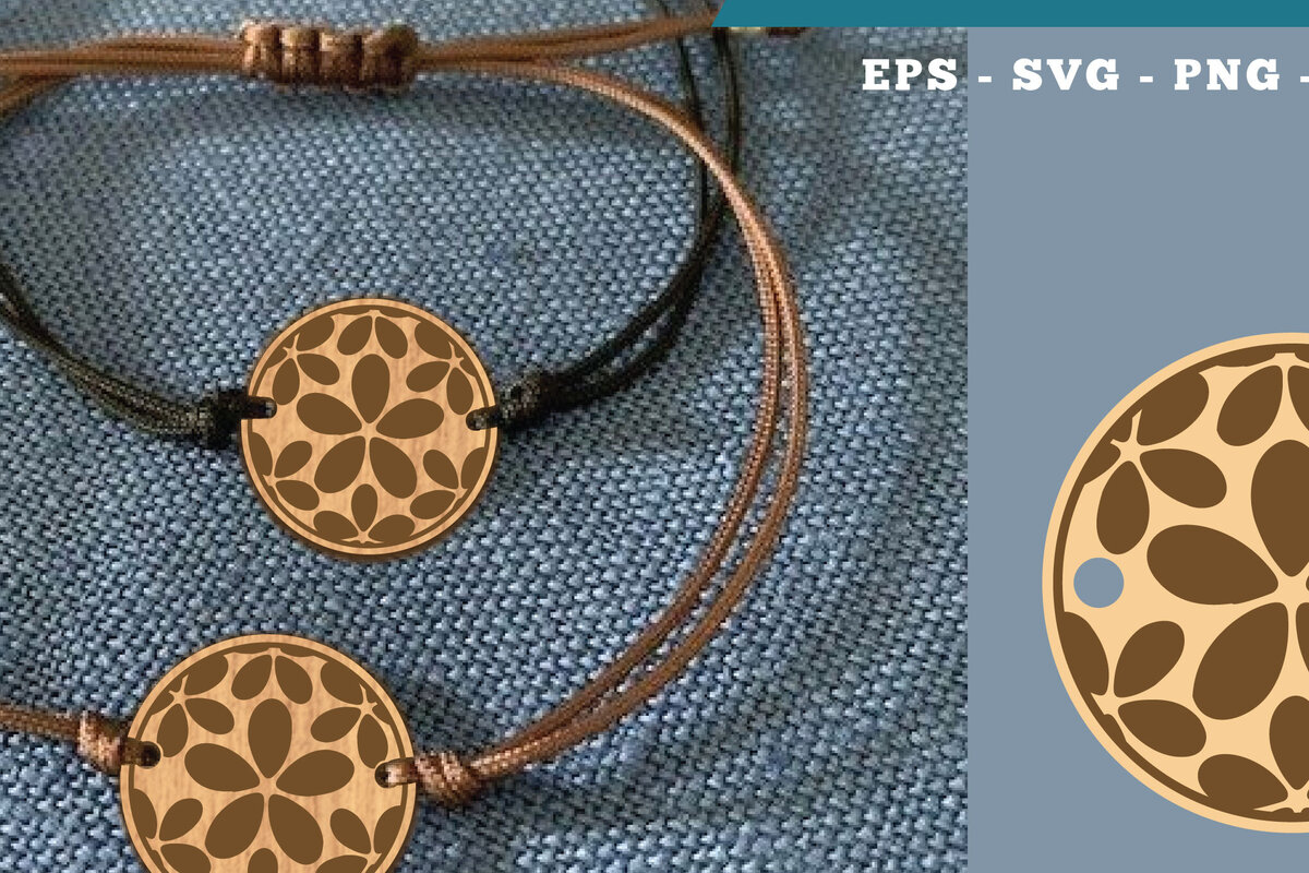 Intra απο ξύλο plywood  Χρώμα wenge 3mm-4mm πάχος - Βραχιόλι Flowers 8 Δίασταση 4x4 cm INTRAFABR-20447787