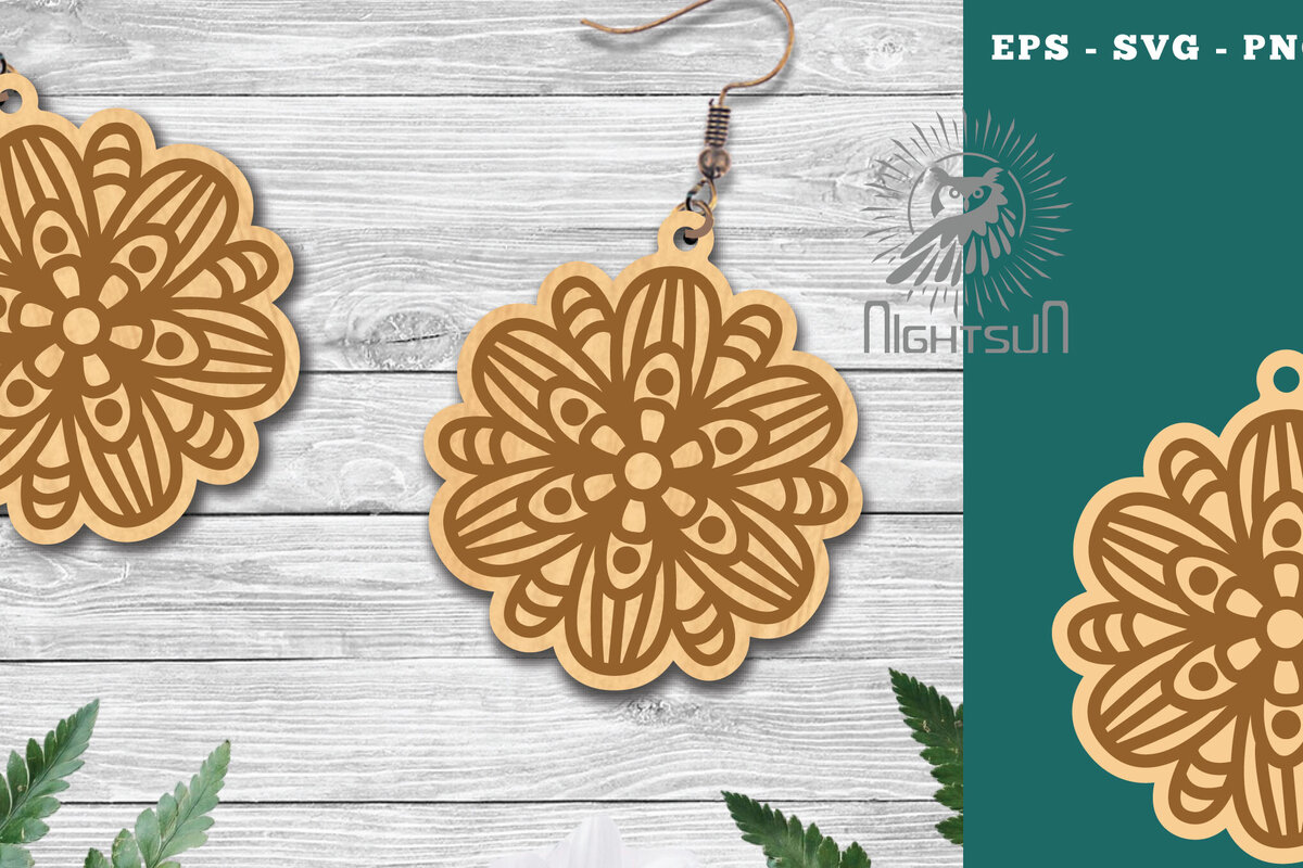 Intra απο ξύλο plywood  Χρώμα wenge 3mm-4mm πάχος - Σκουλαρίκια κομμένα με λέιζερ Flowers 4 Δίασταση 3x3 cm INTRAFABR-102894946