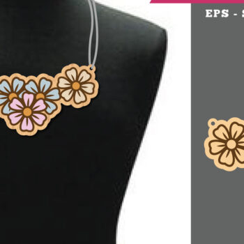 Intra απο ξύλο plywood  Χρώμα wenge 3mm-4mm πάχος - Flowers Κολιέ με λέιζερ Σχέδιο Δίασταση 5x5 cm INTRAFABR-102895127 - Image 1