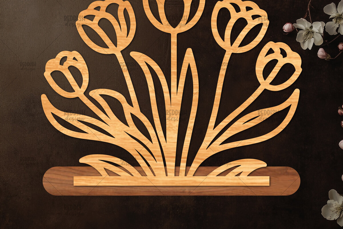 Intra απο ξύλο plywood  Χρώμα wenge 3mm-4mm πάχος - Βάση κοπής με λέιζερ λουλουδιών, δώρο για την ημέρα της μητέρας Δίασταση 20x20 cm INTRAFABR-120974170