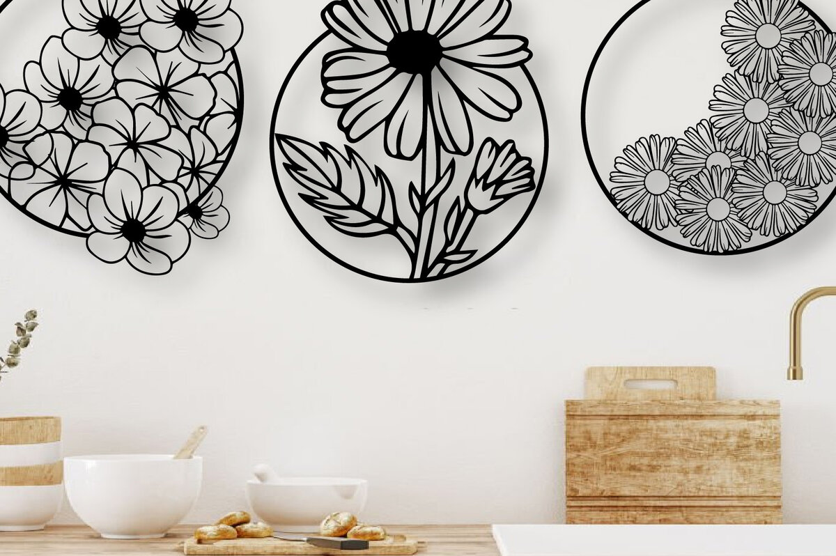 Intra απο ξύλο plywood  Χρώμα wenge 3mm-4mm πάχος - Λουλούδια Χαρακτική με αυτοκόλλητο τοίχου κομμένα με λέιζερ Δίασταση 20x20 cm INTRAFABR-113864419