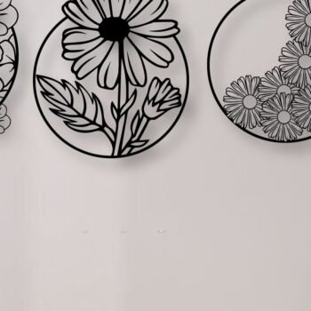 Intra απο ξύλο plywood  Χρώμα wenge 3mm-4mm πάχος - Λουλούδια Χαρακτική με αυτοκόλλητο τοίχου κομμένα με λέιζερ Δίασταση 20x20 cm INTRAFABR-113864419 - Image 2