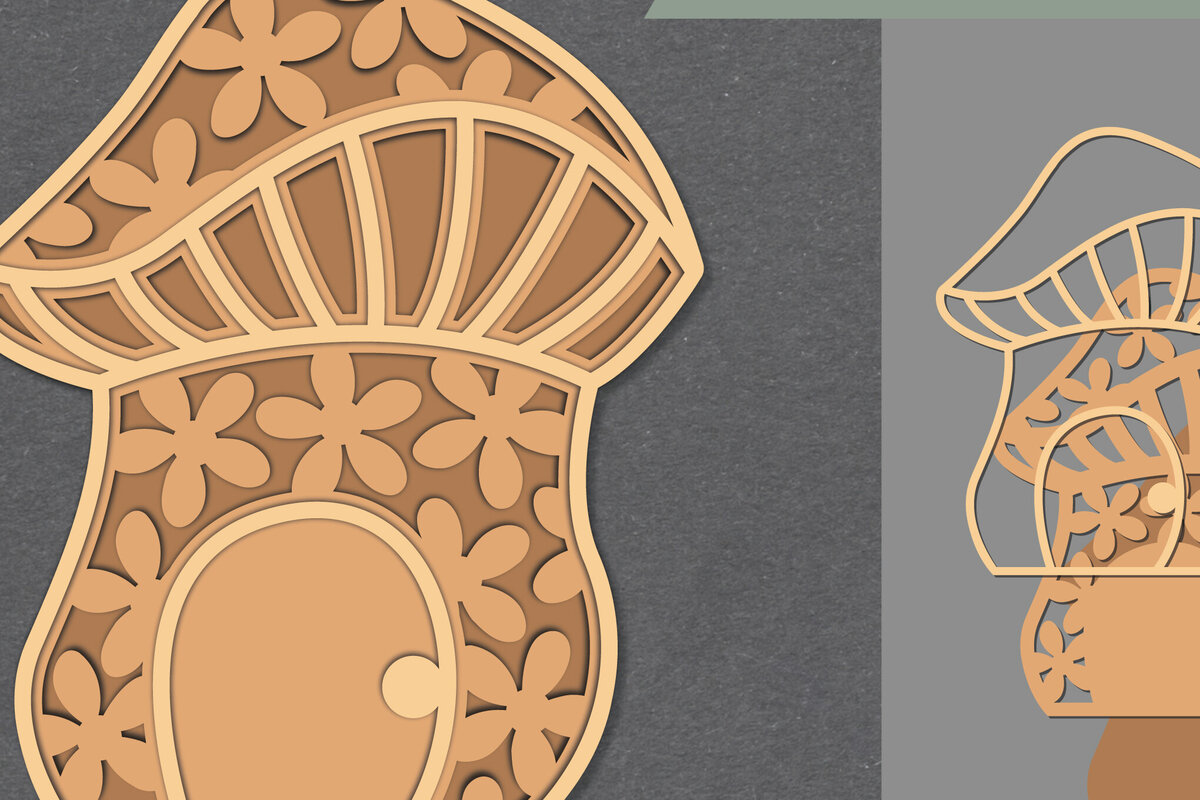 Intra απο ξύλο plywood  Χρώμα wenge 3mm-4mm πάχος - Flowers Mushroom House Lasercut Δίασταση 20x20 cm INTRAFABR-113844891