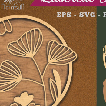 Intra απο ξύλο plywood  Χρώμα wenge 3mm-4mm πάχος - Λουλούδια Στρογγυλή διακόσμηση κομμένη με λέιζερ 1 Δίασταση 20x20 cm INTRAFABR-111562347 - Image 1