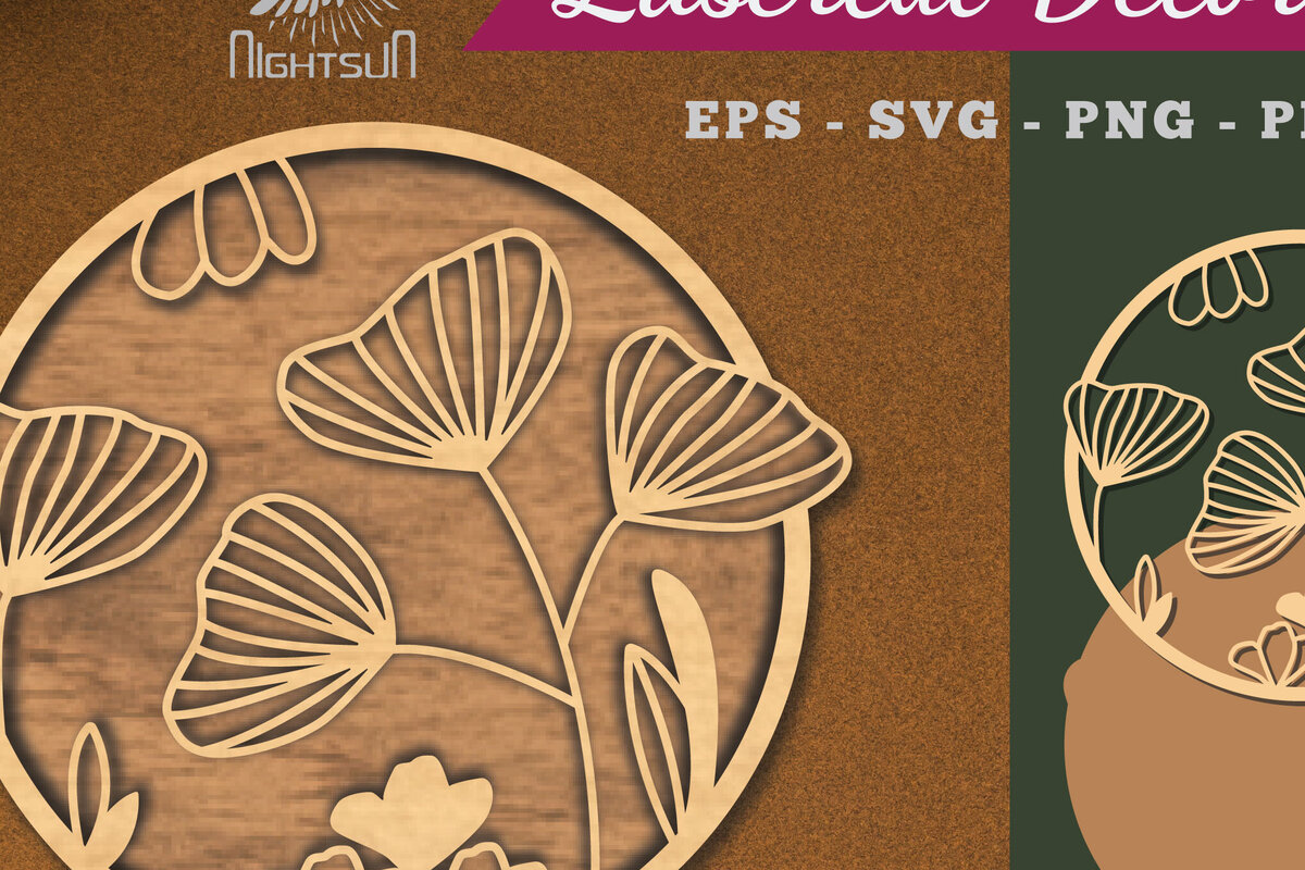 Intra απο ξύλο plywood  Χρώμα wenge 3mm-4mm πάχος - Λουλούδια Στρογγυλή διακόσμηση κομμένη με λέιζερ 1 Δίασταση 20x20 cm INTRAFABR-111562347