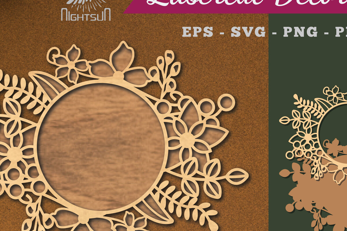 Intra απο ξύλο plywood  Χρώμα wenge 3mm-4mm πάχος - Λουλούδια Στρογγυλή διακόσμηση κομμένη με λέιζερ 2 Δίασταση 20x20 cm INTRAFABR-111562368