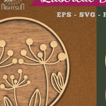 Intra απο ξύλο plywood  Χρώμα wenge 3mm-4mm πάχος - Λουλούδια Στρογγυλή διακόσμηση κομμένη με λέιζερ 3 Δίασταση 20x20 cm INTRAFABR-111562445 - Image 1