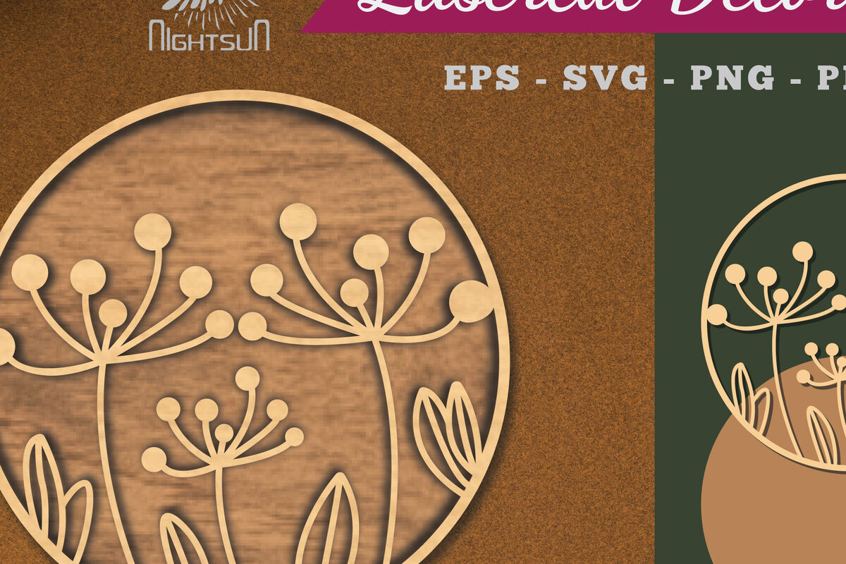 Intra απο ξύλο plywood  Χρώμα wenge 3mm-4mm πάχος - Λουλούδια Στρογγυλή διακόσμηση κομμένη με λέιζερ 3 Δίασταση 20x20 cm INTRAFABR-111562445