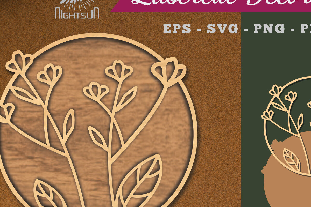 Intra απο ξύλο plywood  Χρώμα wenge 3mm-4mm πάχος - Λουλούδια Στρογγυλή διακόσμηση κομμένη με λέιζερ 4 Δίασταση 20x20 cm INTRAFABR-111562460