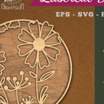 Intra απο ξύλο plywood  Χρώμα wenge 3mm-4mm πάχος - Λουλούδια Στρογγυλή διακόσμηση κομμένη με λέιζερ 6 Δίασταση 20x20 cm INTRAFABR-111562502 - Image 1