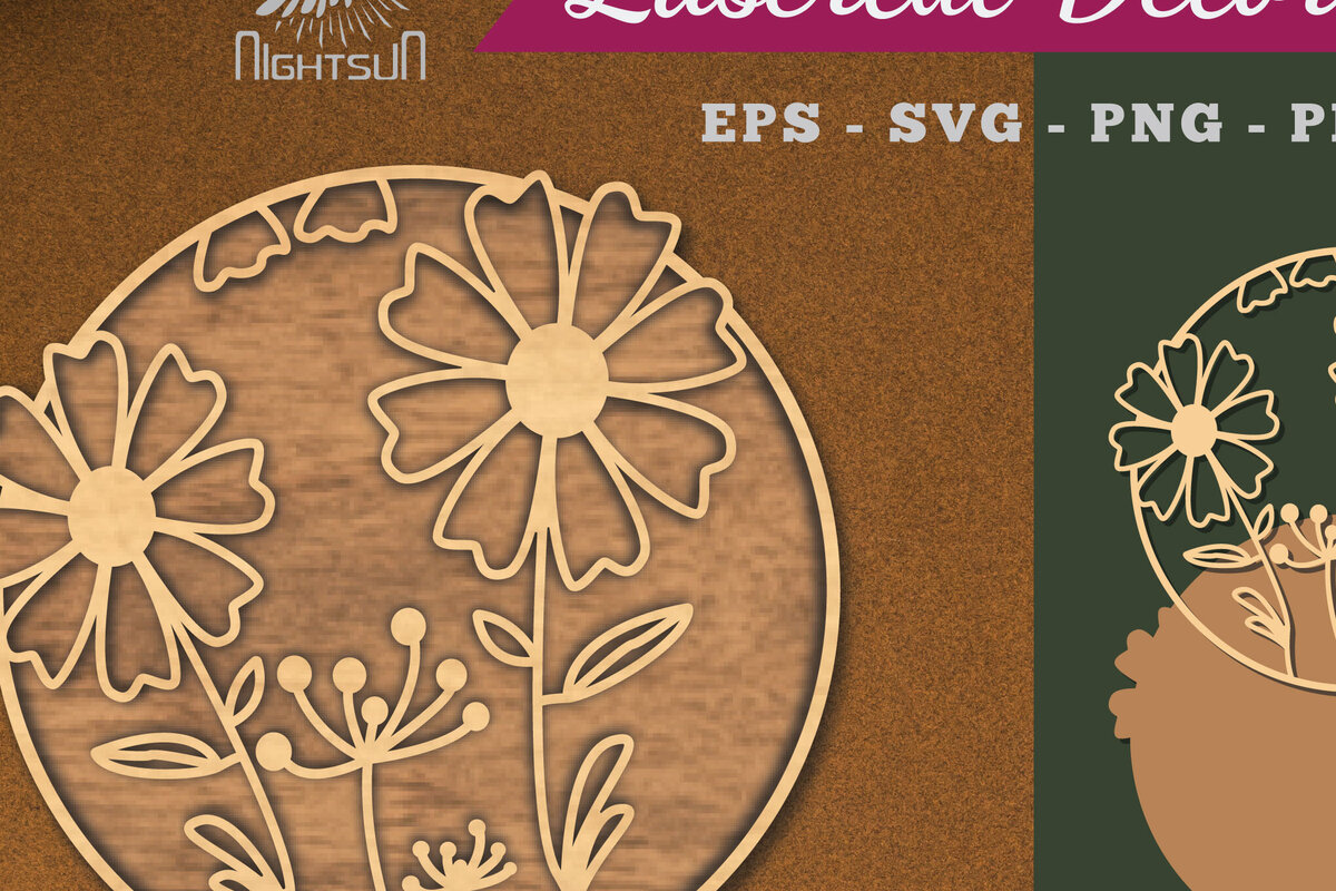 Intra απο ξύλο plywood  Χρώμα wenge 3mm-4mm πάχος - Λουλούδια Στρογγυλή διακόσμηση κομμένη με λέιζερ 6 Δίασταση 20x20 cm INTRAFABR-111562502