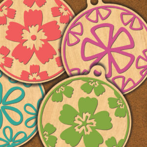 Intra απο ξύλο plywood  Χρώμα wenge 3mm-4mm πάχος - Στρογγυλό στολίδι με λουλούδια 3 Δίασταση 6x6 cm INTRAFABR-111562552