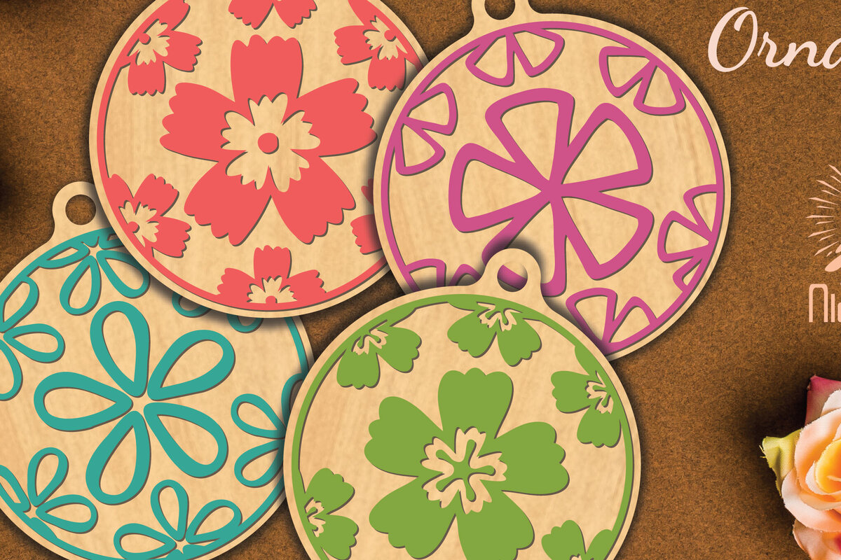 Intra απο ξύλο plywood  Χρώμα wenge 3mm-4mm πάχος - Στρογγυλό στολίδι με λουλούδια 3 Δίασταση 6x6 cm INTRAFABR-111562552