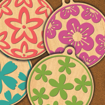 Intra απο ξύλο plywood  Χρώμα wenge 3mm-4mm πάχος - Στρογγυλό στολίδι με λουλούδια 4 Δίασταση 6x6 cm INTRAFABR-123691705 - Image 1