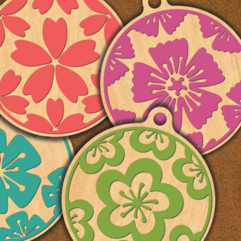 Intra απο ξύλο plywood  Χρώμα wenge 3mm-4mm πάχος - Στρογγυλό στολίδι με λουλούδια 5 Δίασταση 6x6 cm INTRAFABR-103476994 - Image 1