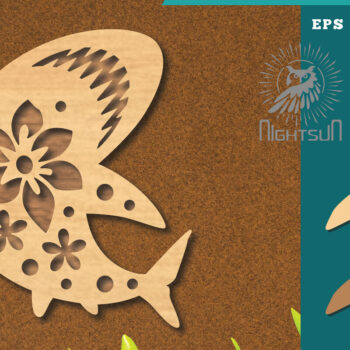 Intra απο ξύλο plywood  Χρώμα wenge 3mm-4mm πάχος - Flowers Shark Decoration 3 Δίασταση 20x20 cm INTRAFABR-66102420 - Image 1
