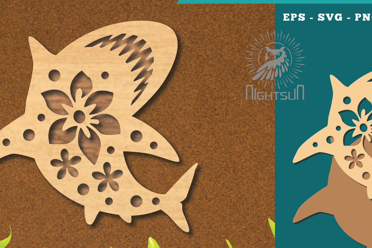 Intra απο ξύλο plywood  Χρώμα wenge 3mm-4mm πάχος - Flowers Shark Decoration 3 Δίασταση 20x20 cm INTRAFABR-66102420