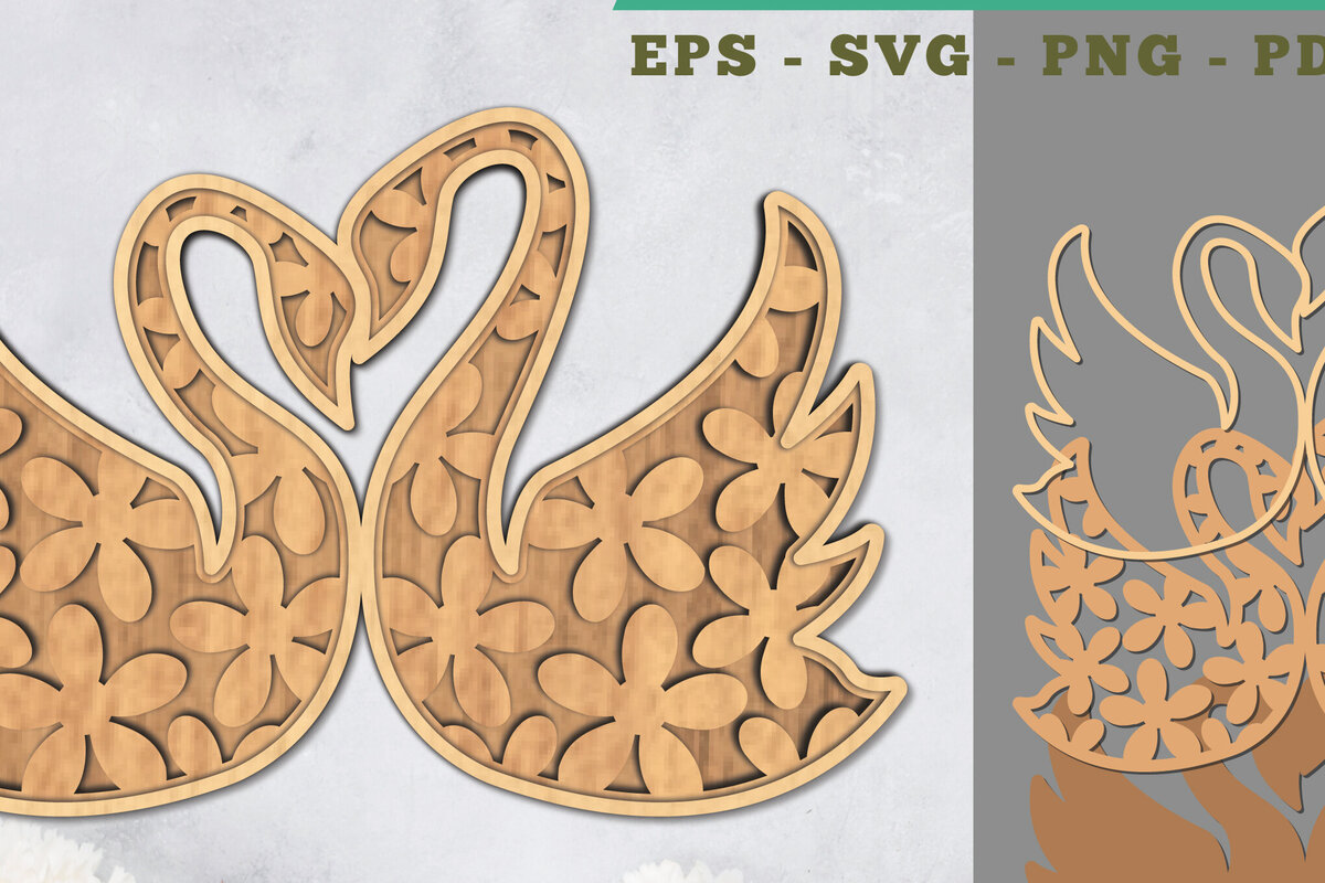 Intra απο ξύλο plywood  Χρώμα wenge 3mm-4mm πάχος - Flowers Swan 3D Lasercut Decoration Δίασταση 20x20 cm INTRAFABR-121577283
