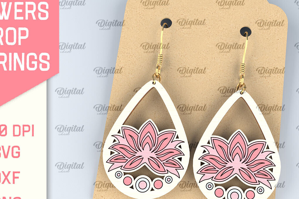 Intra απο ξύλο plywood  Χρώμα wenge 3mm-4mm πάχος - Λουλούδια Σκουλαρίκια δάκρυ κομμένα με λέιζερ Δίασταση 3x3 cm INTRAFABR-70667147