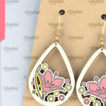 Intra απο ξύλο plywood Χρώμα wenge 3mm-4mm πάχος - Λουλούδια Σκουλαρίκια δάκρυ κομμένα με λέιζερ Δίασταση 3x3 cm INTRAFABR-70667205 - Image 1