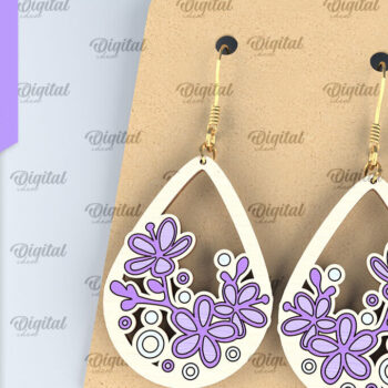 Intra απο ξύλο plywood Χρώμα wenge 3mm-4mm πάχος - Λουλούδια Σκουλαρίκια δάκρυ κομμένα με λέιζερ Δίασταση 3x3 cm INTRAFABR-70667235 - Image 1